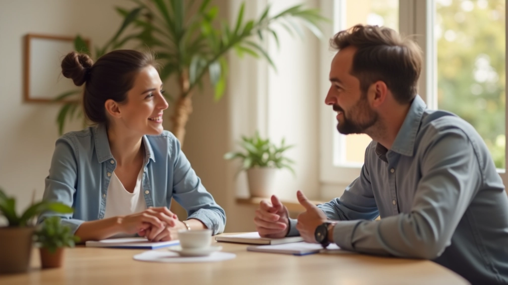 Deux parents en discussion positive