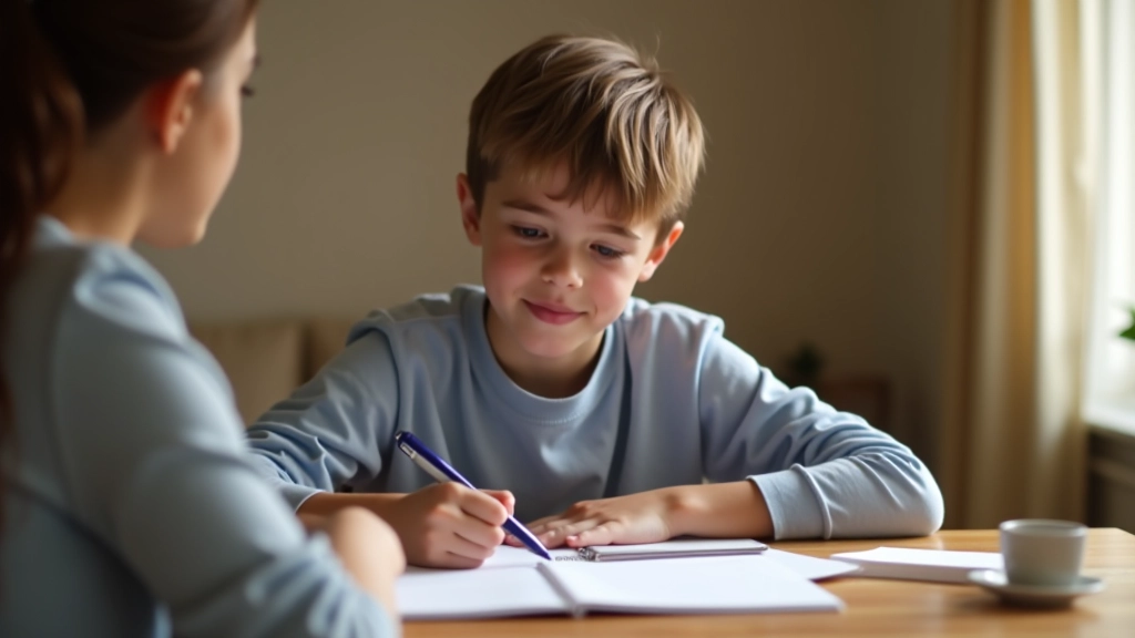 Adolescent prenant des notes pendant une conversation financière familiale, montrant l'engagement et la responsabilité