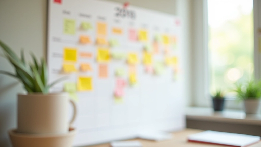 Calendrier mural avec des annotations colorées indiquant les dépenses prévues et les dates importantes des trois prochains mois